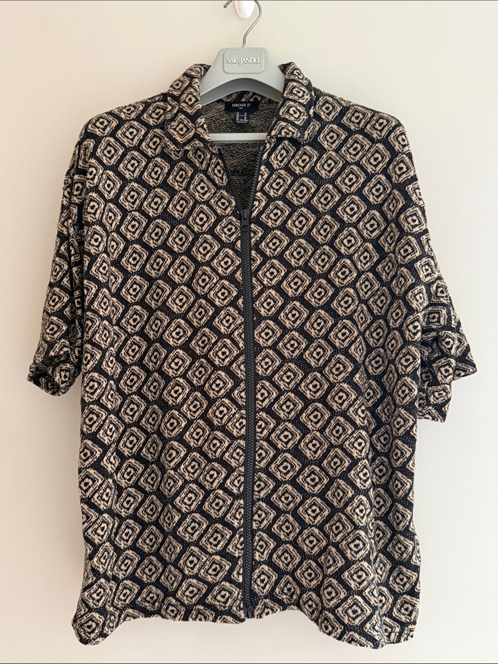 Forever 21 Men's Black & Cream Knit Zip Jacket